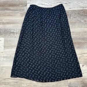Charter Club 100% Silk Midi Skirt Navy Blue Geometric Print Size 14